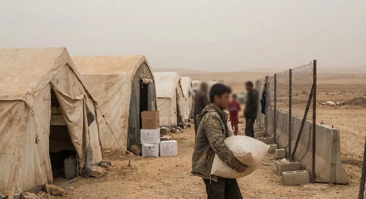 Slika je umetno generirana iz tem: mednarodni odnosi, politika, humanitarne krize, oboroževanje, konflikti