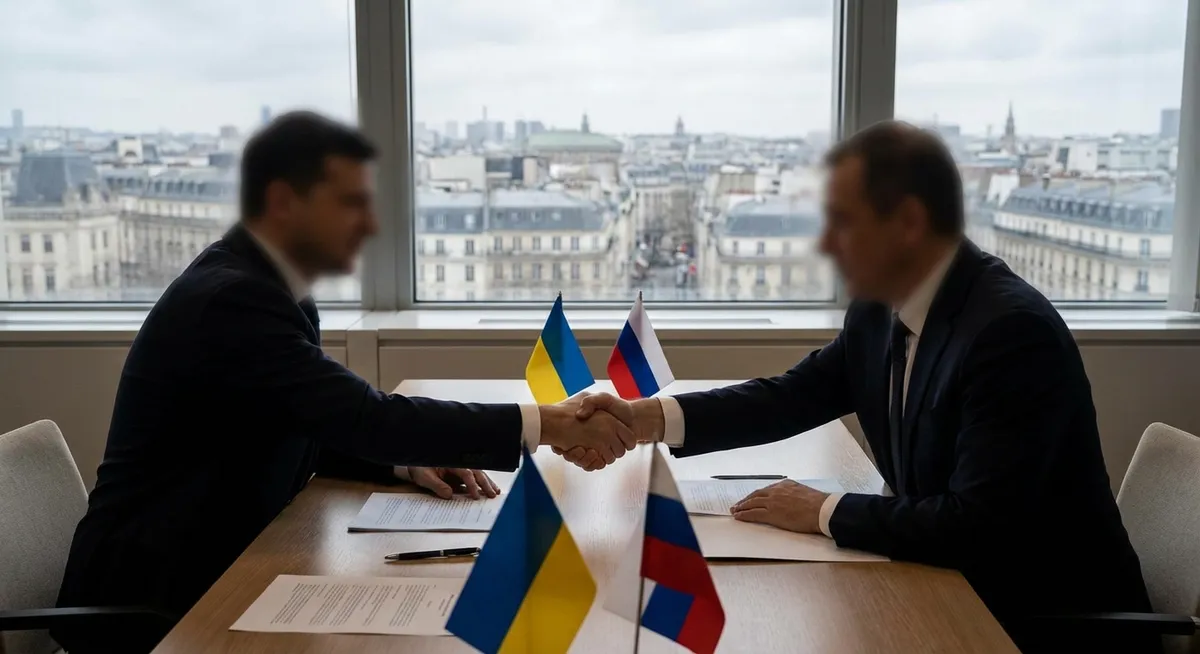 Slika je umetno generirana iz tem: ukrajina, rusija, varnostna cona, mednarodni odnosi, evropska unija, mirovni procesi