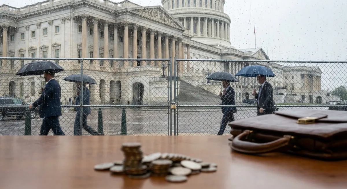 Slika je umetno generirana iz tem: zaustavitev delovanja vlade, kriptovalute, zakonodaja, financiranje, financiranje vlade, državna uprava, delovanje vlade, gospodarstvo, politika, finance, vlada, zračni promet, proračun, posel