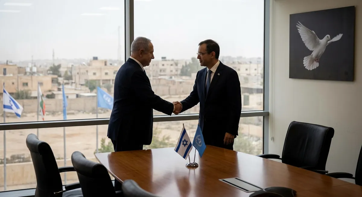 Slika je umetno generirana iz tem: mednarodni odnosi, gaza, diplomacija, avstralija, politika, izrael