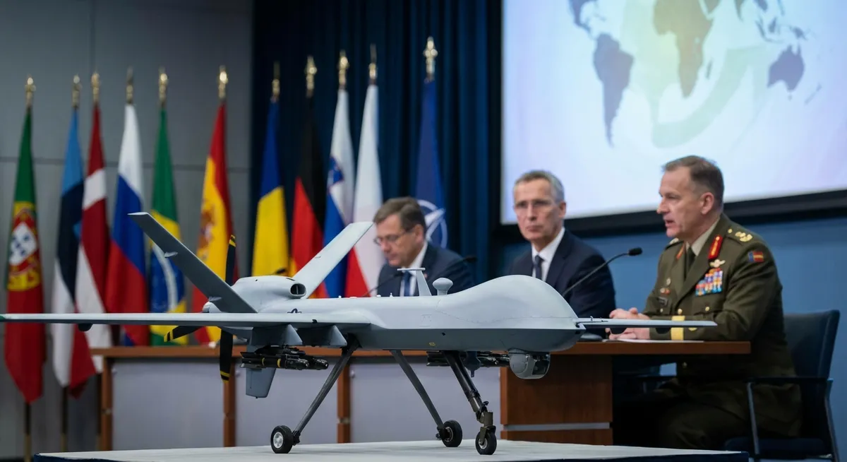 Slika je umetno generirana iz tem: vojska, politika, obramba, mednarodni odnosi