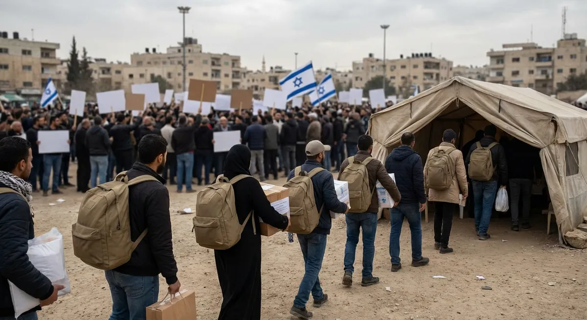 Slika je umetno generirana iz tem: palestina, mednarodni odnosi, protesti, izrael, politika, delavske pravice, stavke