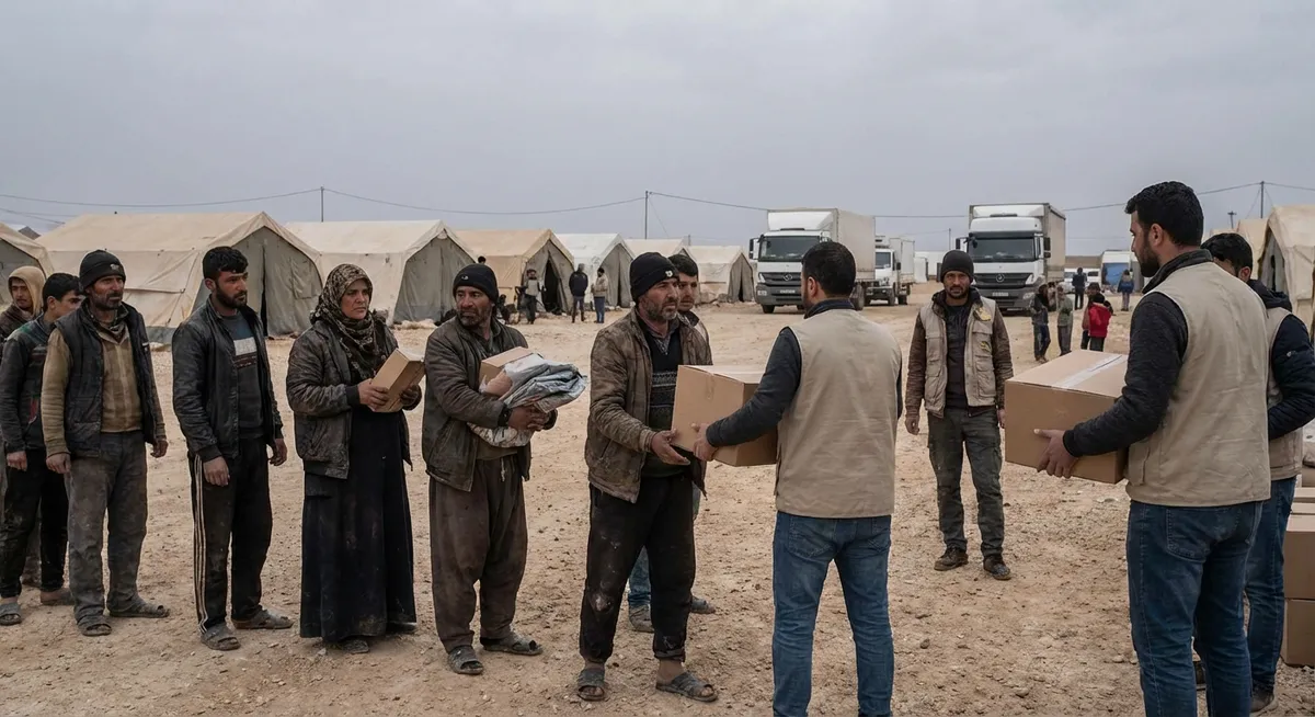 Slika je umetno generirana iz tem: mednarodni odnosi, humanitarna pomoč, konflikti, pomorski promet