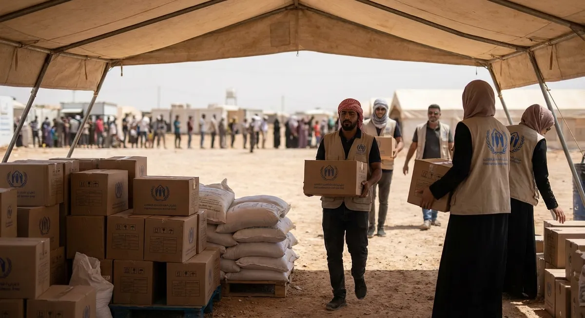 Slika je umetno generirana iz tem: mednarodne organizacije, palestina, pomoč, registracija, palestinsko-izraelski konflikt, humanitarna pomoč, humanitarne operacije, gaza, izrael