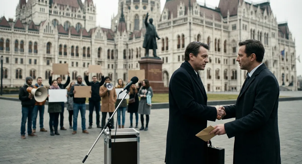Slika je umetno generirana iz tem: varčevalni ukrepi, vladna politika, korupcija, protesti, svoboda govora, izobraževanje