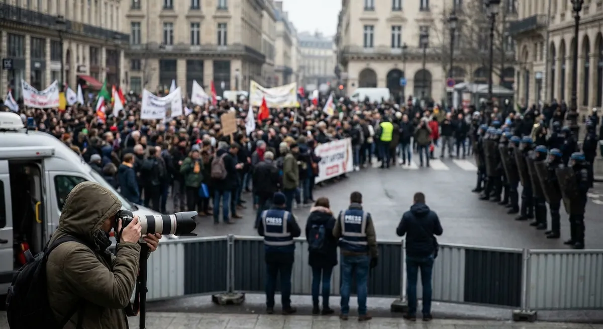 Slika je umetno generirana iz tem: gospodarske težave, svoboda tiska, politična nestabilnost, protesti