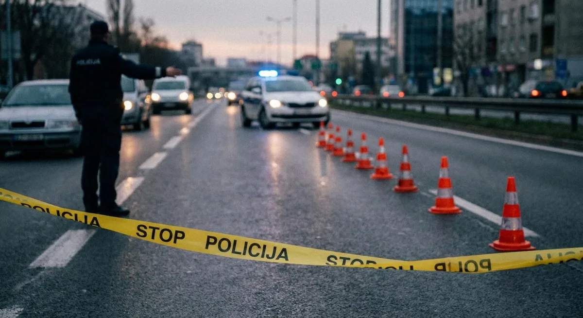 Slika je umetno generirana iz tem: policija, prometna varnost, tovorni promet, alkohol