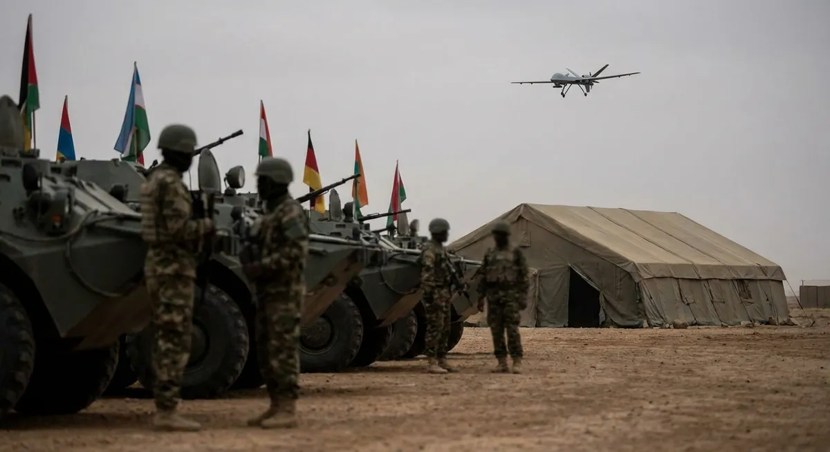 Slika je umetno generirana iz tem: mednarodna varnost, vojska, mamila, vojaške operacije, mednarodni odnosi, oboroženi spopadi, tihotapljenje mamil, kriminal, terorizem, obramba