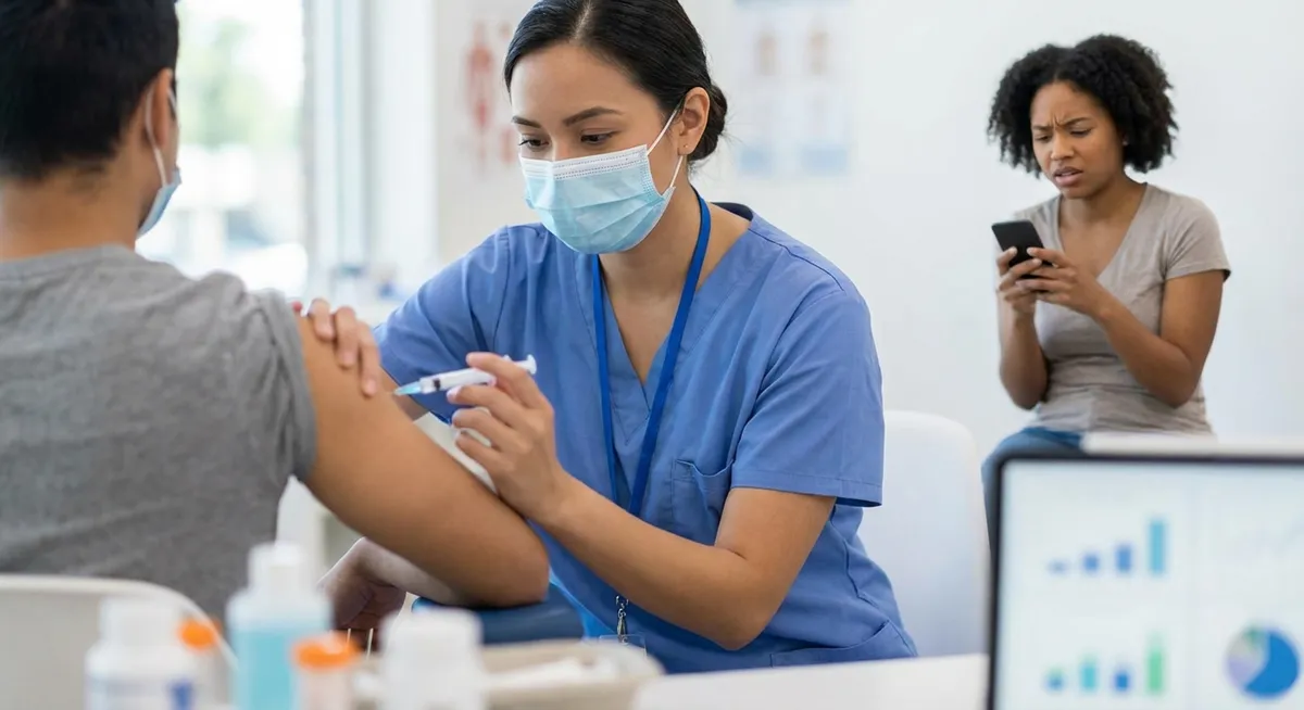 Slika je umetno generirana iz tem: dezinformacije, covid-19, cepljenje, javno zdravstvo