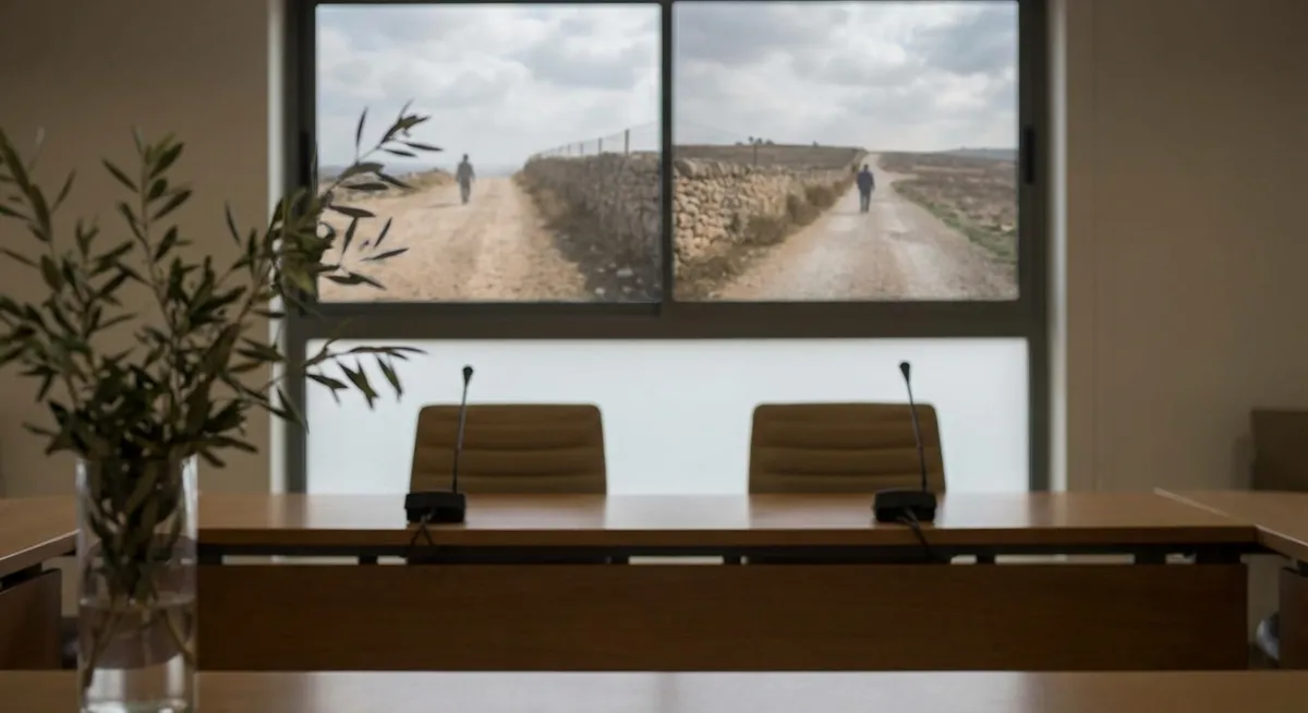 Slika je umetno generirana iz tem: zunanja politika zda, konflikti, pogajanja, mednarodni odnosi, mirovni procesi, palestinsko-izraelski konflikt, mir, bližnji vzhod