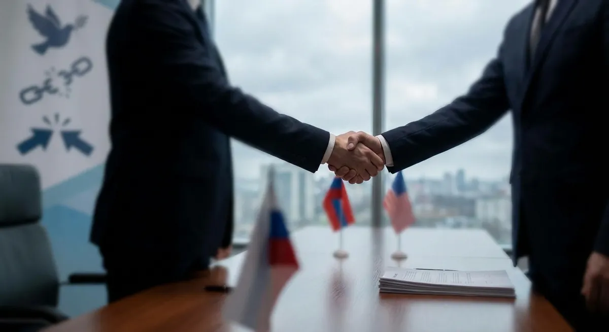 Slika je umetno generirana iz tem: konflikti, mir, vojna in mir, diplomacija, mednarodni odnosi