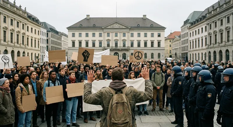 Slika je umetno generirana iz tem: politične zadeve, človekove pravice, protesti