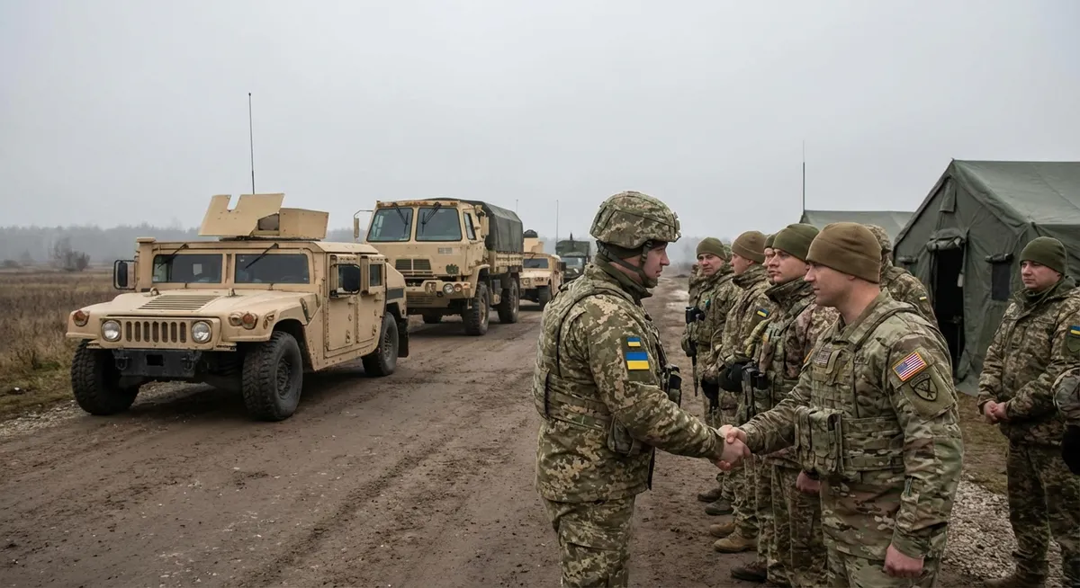 Slika je umetno generirana iz tem: ukrajina, nato, obramba, mednarodni odnosi, združene države amerike, mir