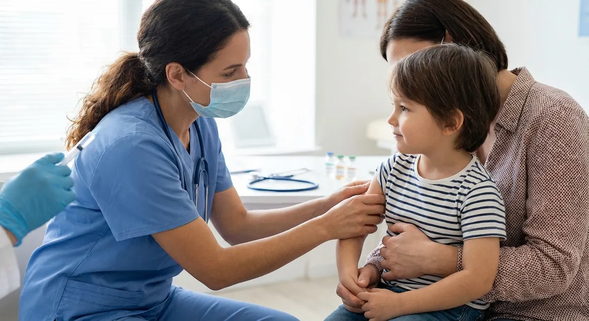 Slika je umetno generirana iz tem: preprečevanje bolezni, zdravje otrok, izbruhi bolezni, cepljenje, ošpice