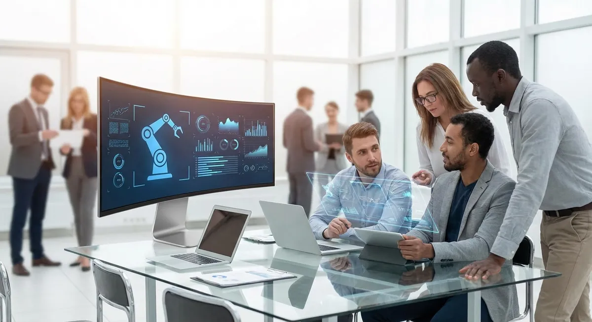 Slika je umetno generirana iz tem: umetna inteligenca, integracija več oblakov, tehnologija oblakov, posel