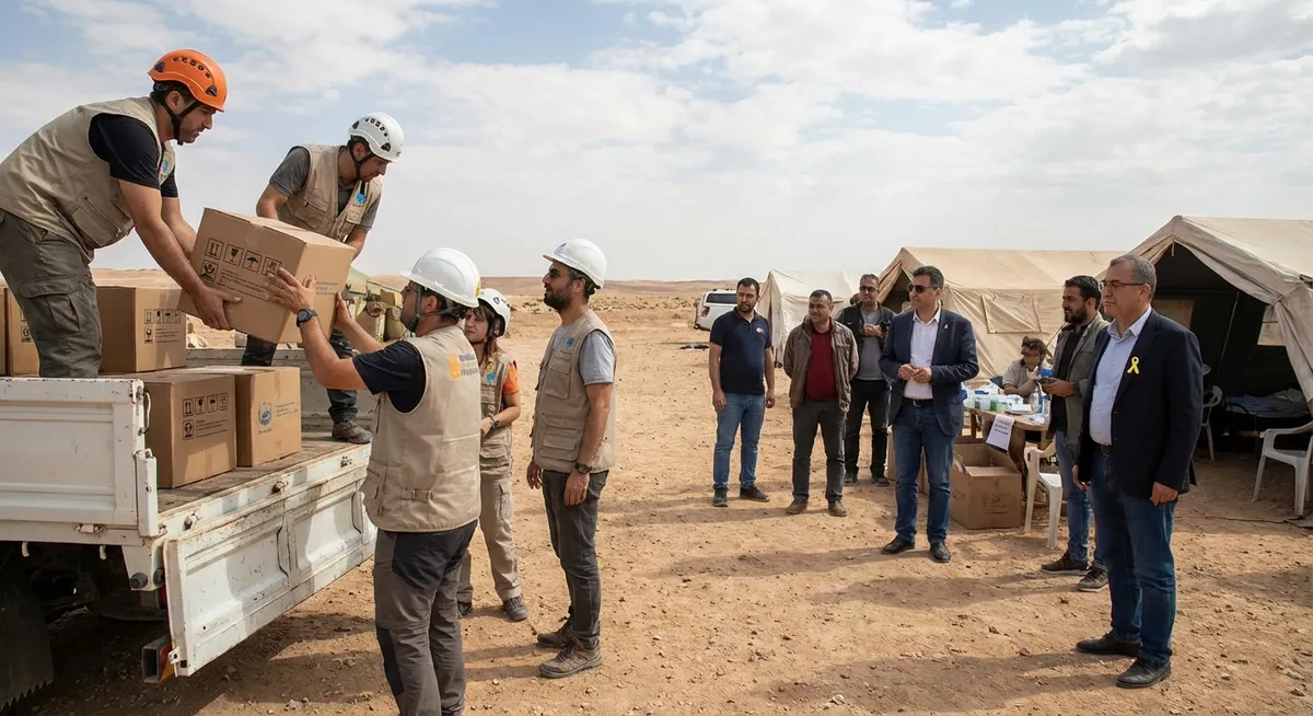 Slika je umetno generirana iz tem: talci, humanitarna pomoč, mednarodni odnosi, premirje, palestinski zaporniki