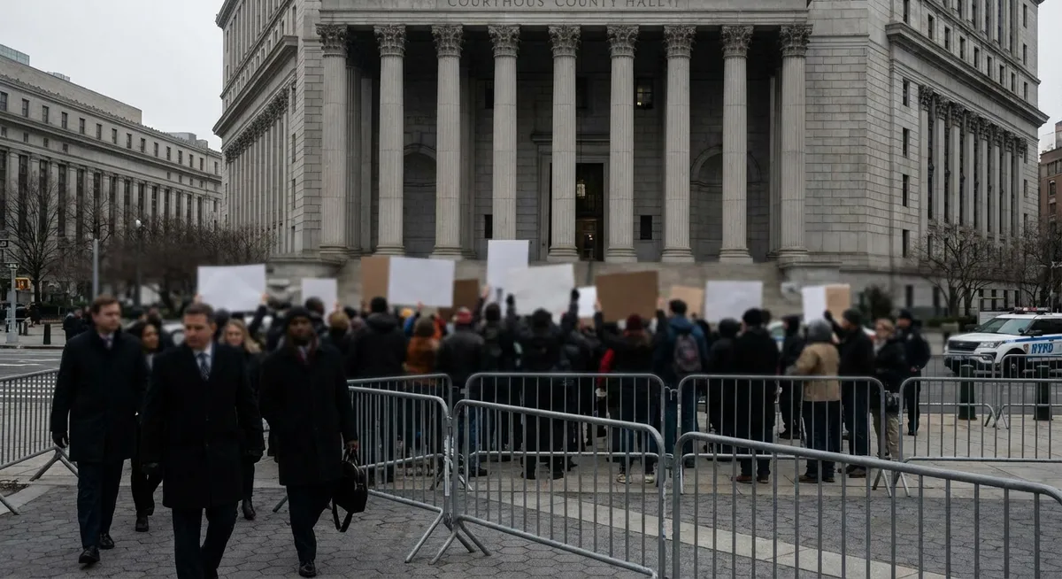 Slika je umetno generirana iz tem: skrajništvo, kazenski postopki, ekstremizem, nasilje, protesti, pravo, skrajna levica, sodstvo