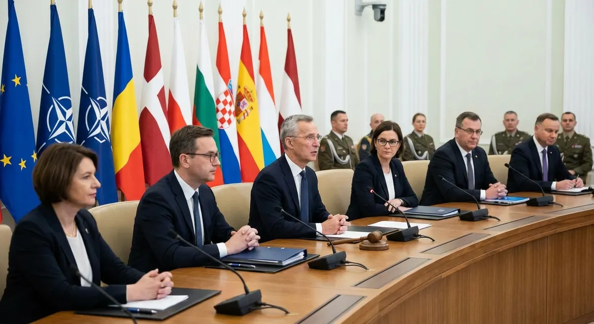 Slika je umetno generirana iz tem: hekerski napadi, obramba, sankcije, diplomacija, mednarodni odnosi