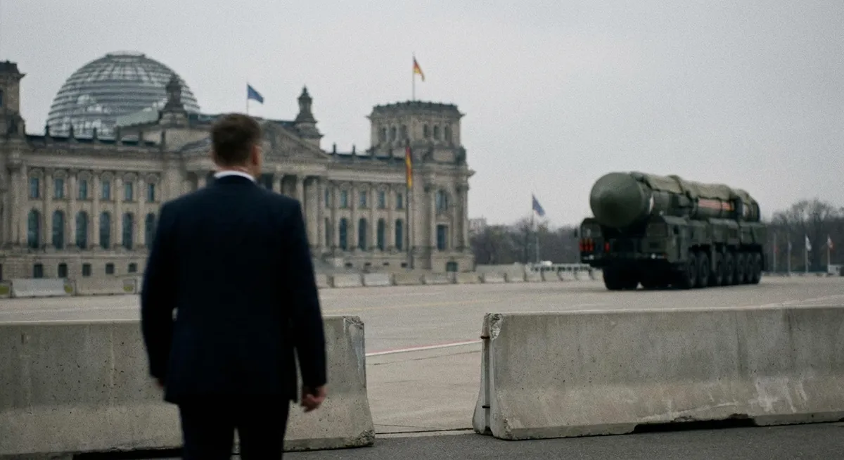 Slika je umetno generirana iz tem: testiranje orožja, jedrsko orožje, politika, obramba