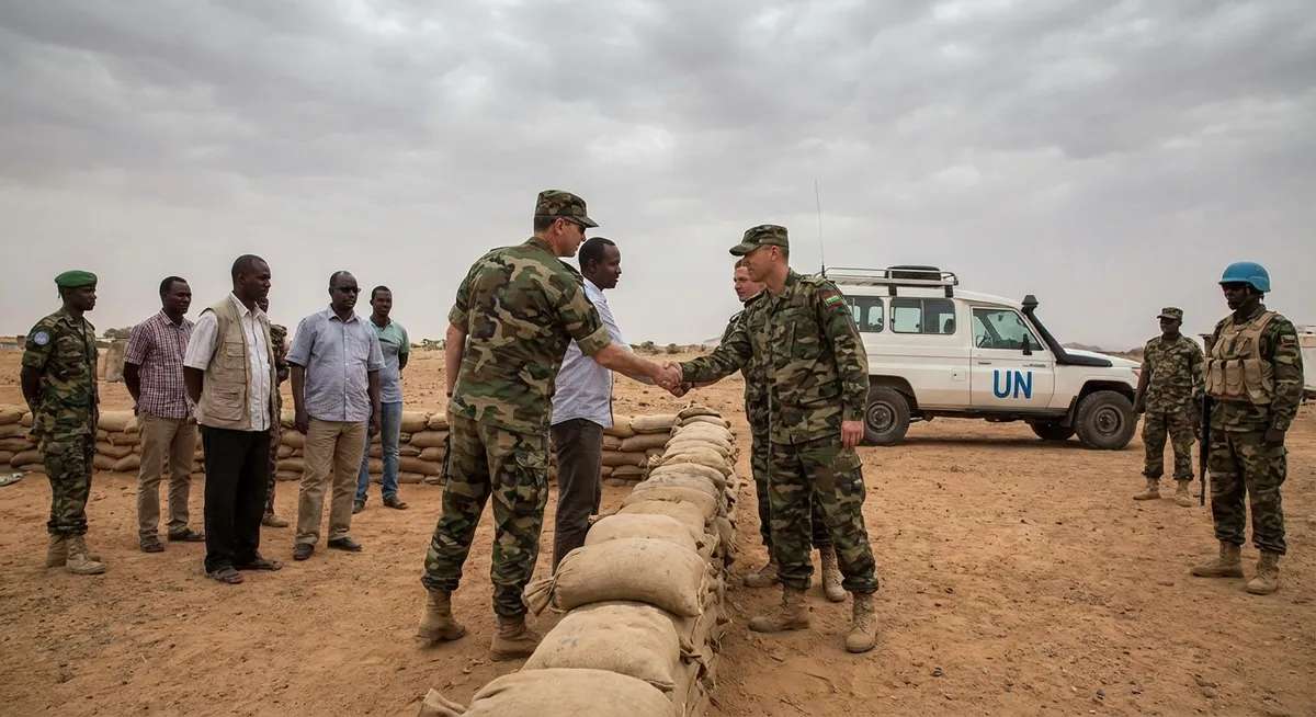 Slika je umetno generirana iz tem: zapiranje meja, mejni spori, politika, mednarodni odnosi, premirje, spopadi, oboroženi spopadi, diplomacija