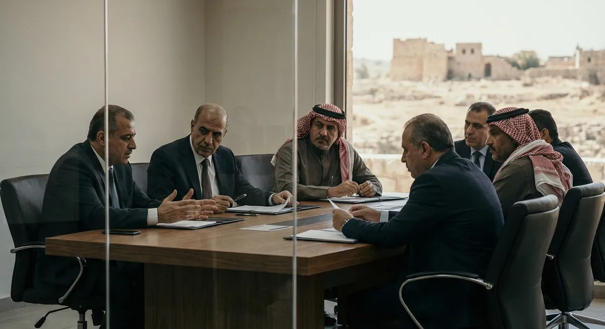 Slika je umetno generirana iz tem: mirovni procesi, pogajanja, oboroženi spopadi, bližnji vzhod, mednarodni odnosi