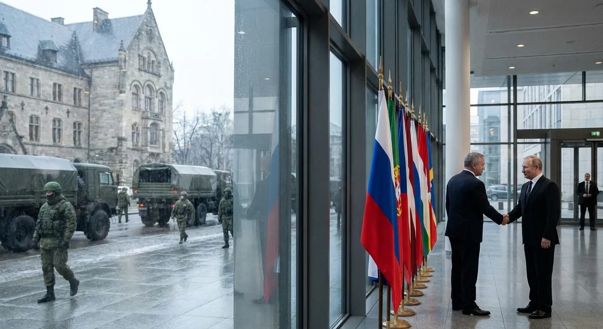 Slika je umetno generirana iz tem: obiski, politika, mednarodni odnosi, vojaške operacije, sirija, vojna hudodelstva, diplomacija, srečanja voditeljev, rusija