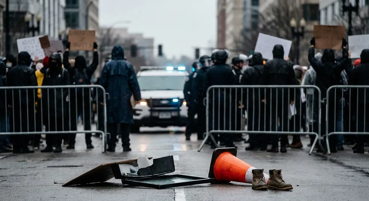 Slika je umetno generirana iz tem: kriminal, izginotja, politično nasilje, varnost, policija, mir, socialne krivice, politika, policijsko nasilje, korupcija, družbene težave, protesti, nemiri, pravice, nasilje, generacija z, mladi, umori