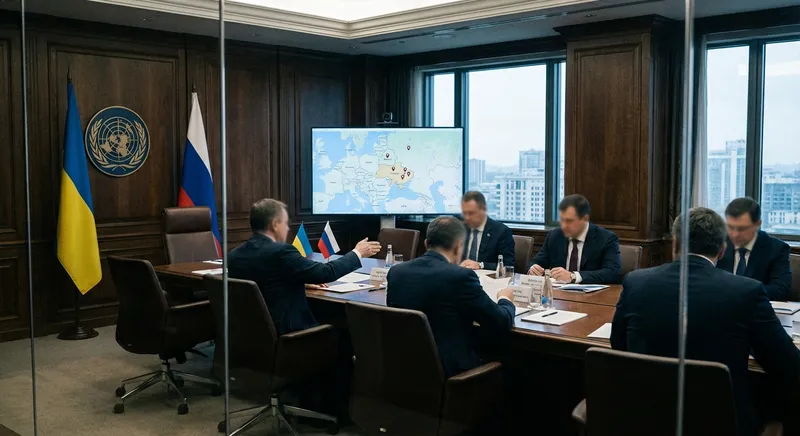 Slika je umetno generirana iz tem: mednarodni odnosi, rusko-ukrajinski konflikt, pogajanja