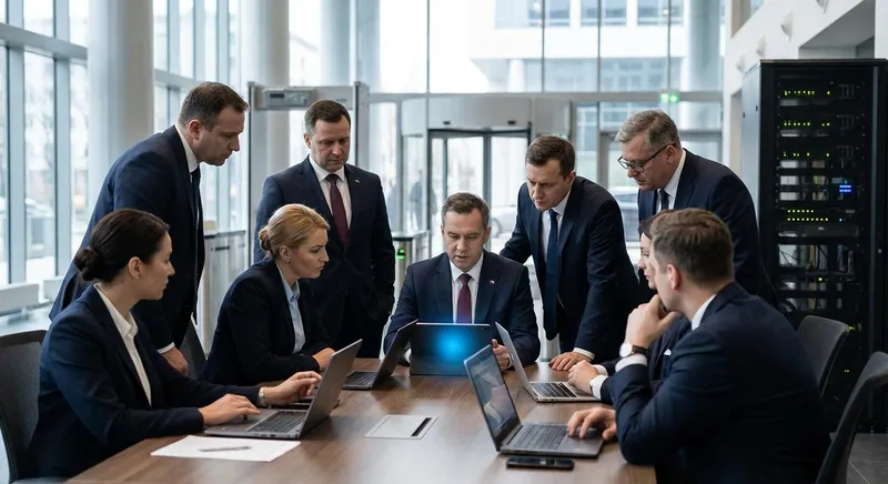 Slika je umetno generirana iz tem: predsedniške volitve, varnost, tehnologija, politika