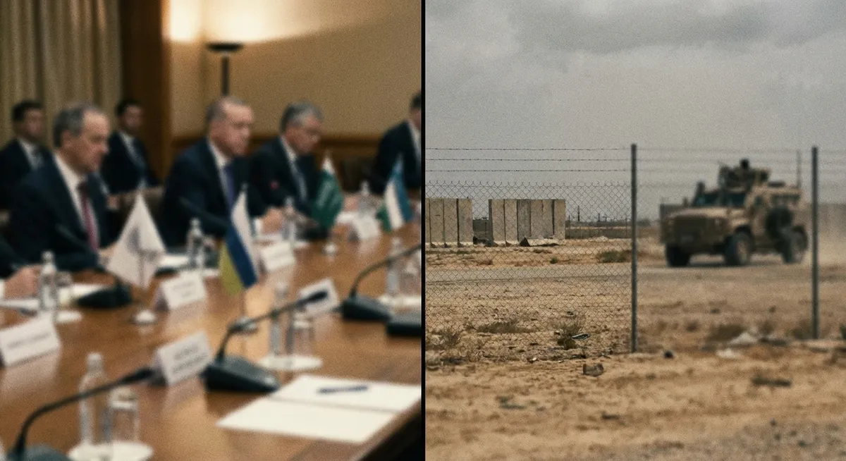 Slika je umetno generirana iz tem: konflikti, jedrski program, mednarodni odnosi, diplomacija