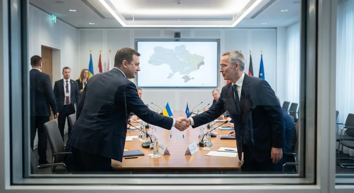 Slika je umetno generirana iz tem: pogajanja, ukrajina, diplomacija, mednarodni odnosi