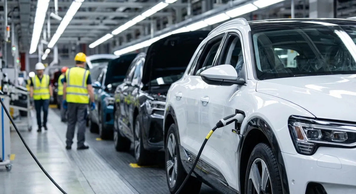 Slika je umetno generirana iz tem: mobilnost, avtomobilska industrija, trgovina, gospodarstvo