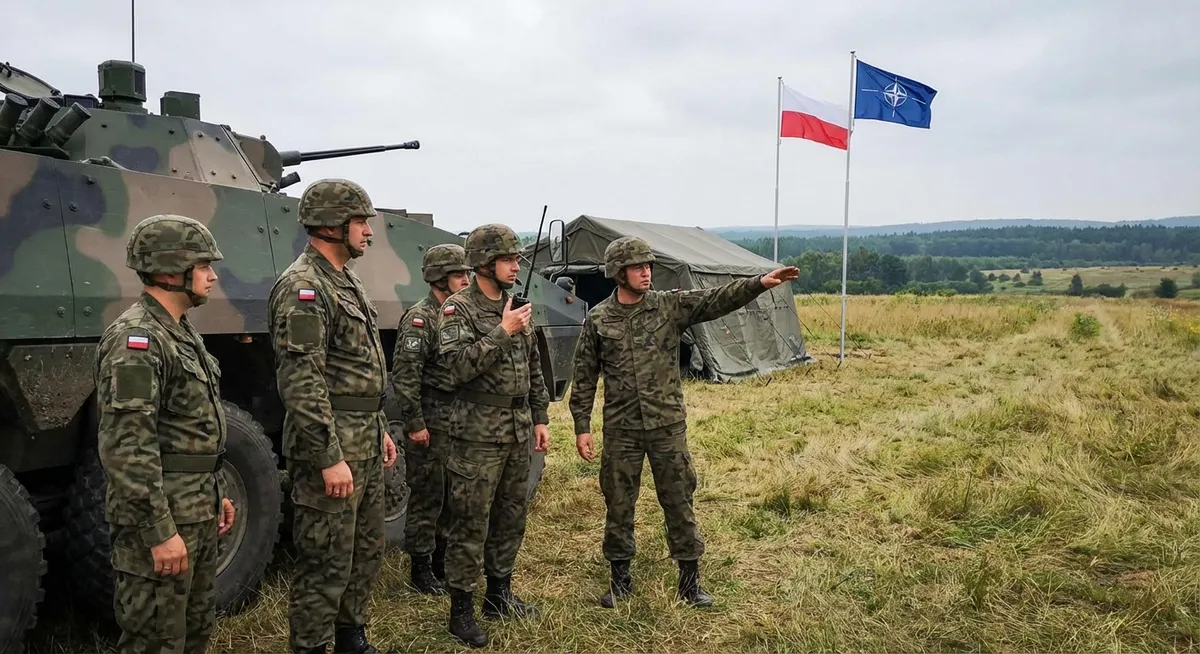 Slika je umetno generirana iz tem: poljska, geopolitika, vojaške reforme, obrambni izdatki, nato, španija, obramba, nemčija