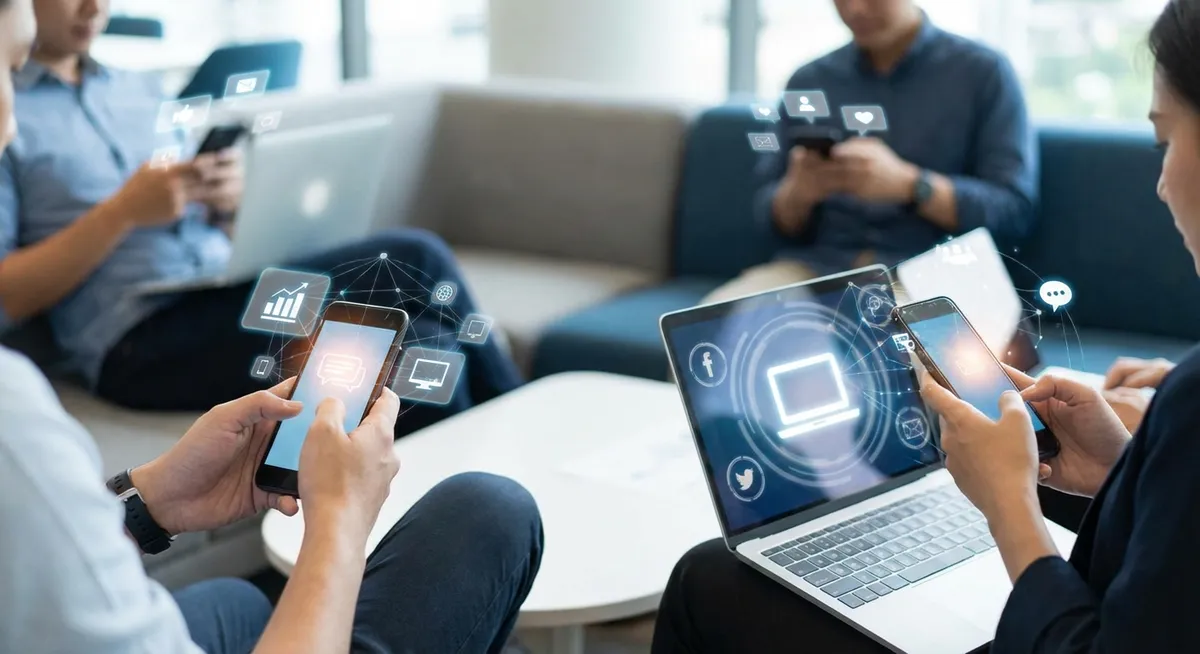 Slika je umetno generirana iz tem: tehnologija, internet, socialni mediji