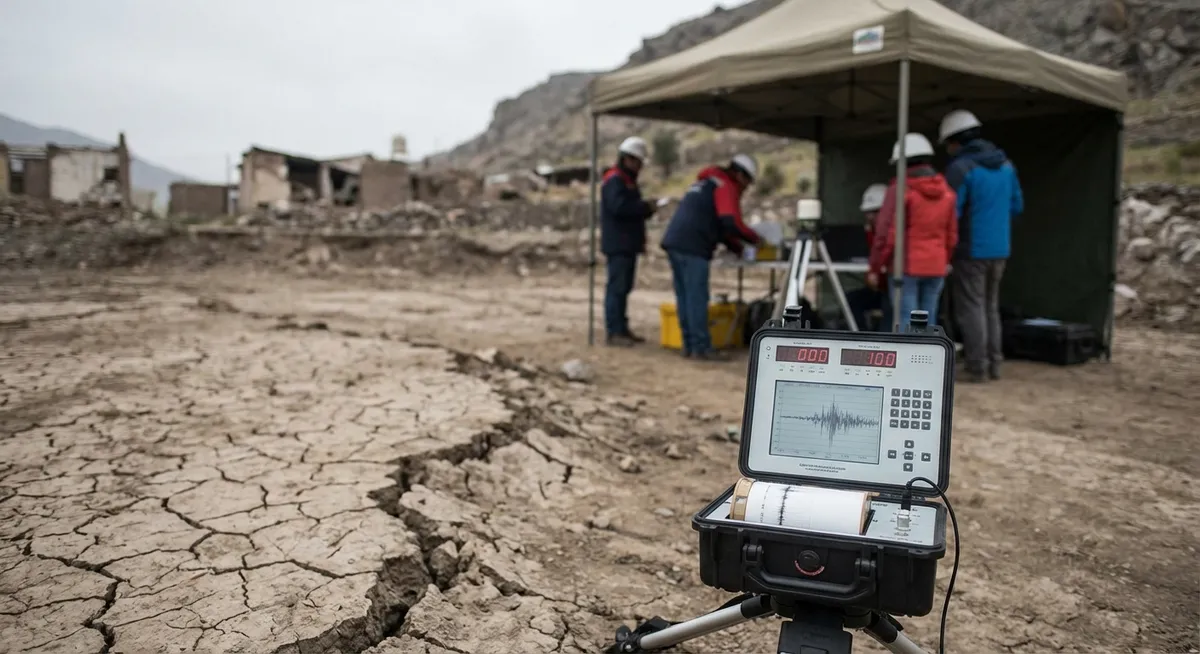 Slika je umetno generirana iz tem: seizmologija, potresi, naravne nesreče