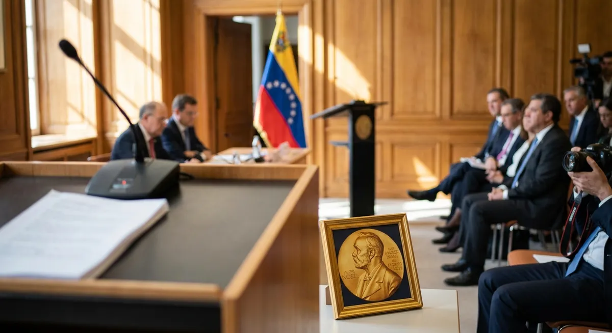 Slika je umetno generirana iz tem: izrael, venezuela, nagrade, človekove pravice, kritike, mednarodni odnosi, vojska, politika, nobelove nagrade