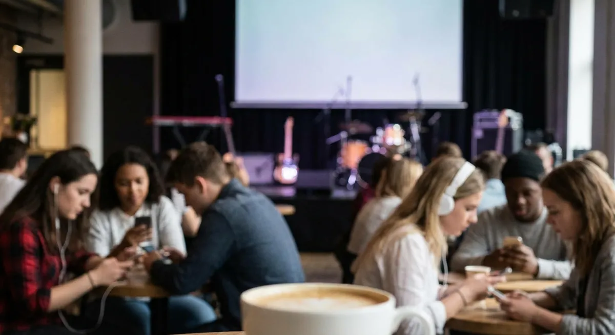 Slika je umetno generirana iz tem: socialni mediji, podjetništvo, zabava, posel, kozmetika, glasba