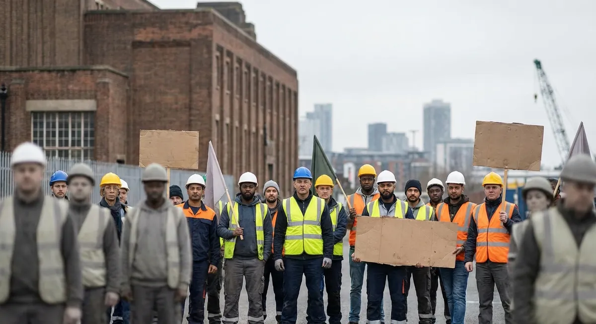 Slika je umetno generirana iz tem: stavke, gospodarstvo, poštne storitve, vladna politika