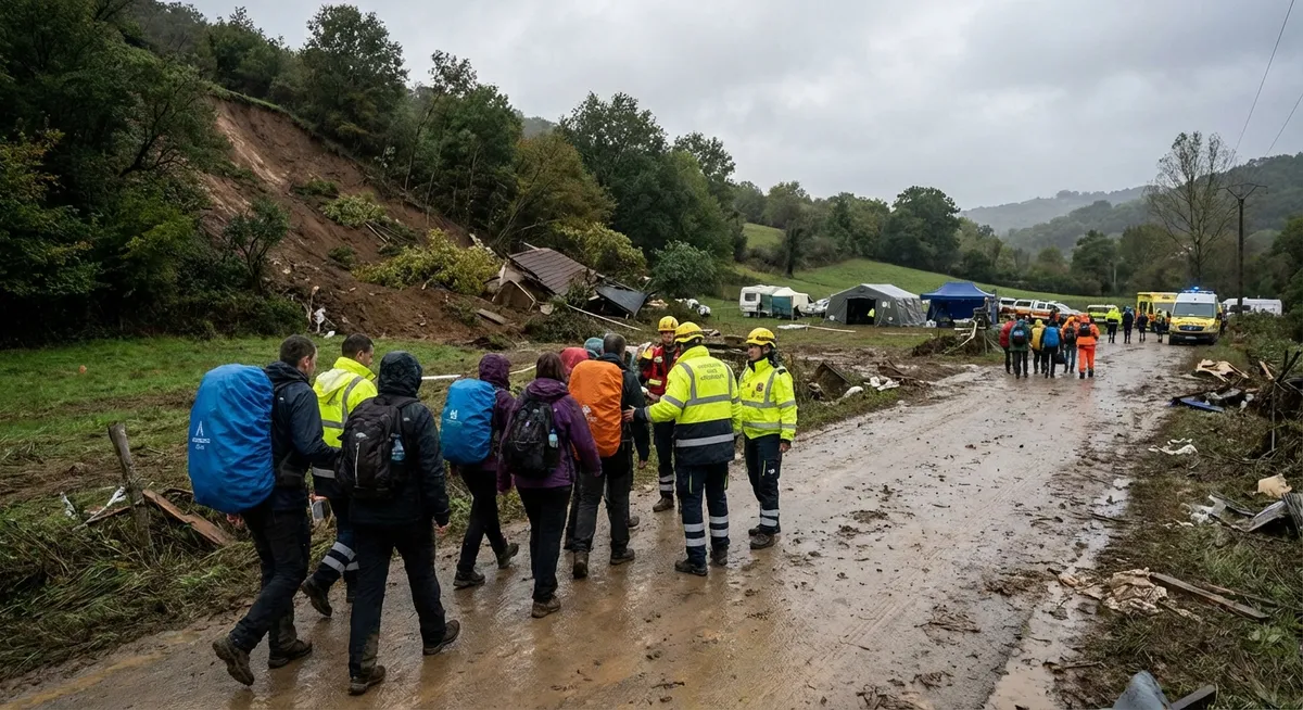Slika je umetno generirana iz tem: naravne nesreče, zemeljski plazovi, evakuacije