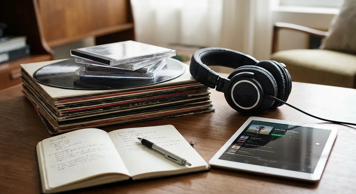 Slika je umetno generirana iz tem: glasba, hip-hop, podcasti, kritike albumov