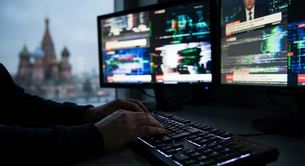 Slika je umetno generirana iz tem: umetna inteligenca, propaganda, dezinformacije, mednarodni odnosi