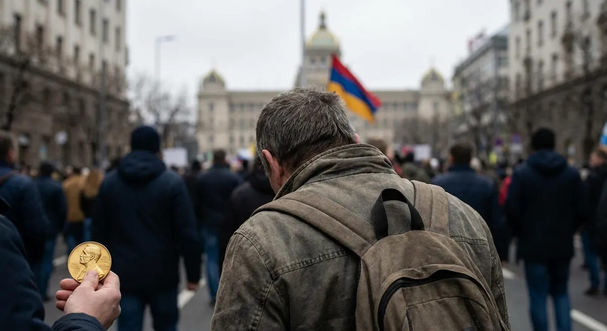 Slika je umetno generirana iz tem: nobelove nagrade, venezuela, demokracija, opozicija