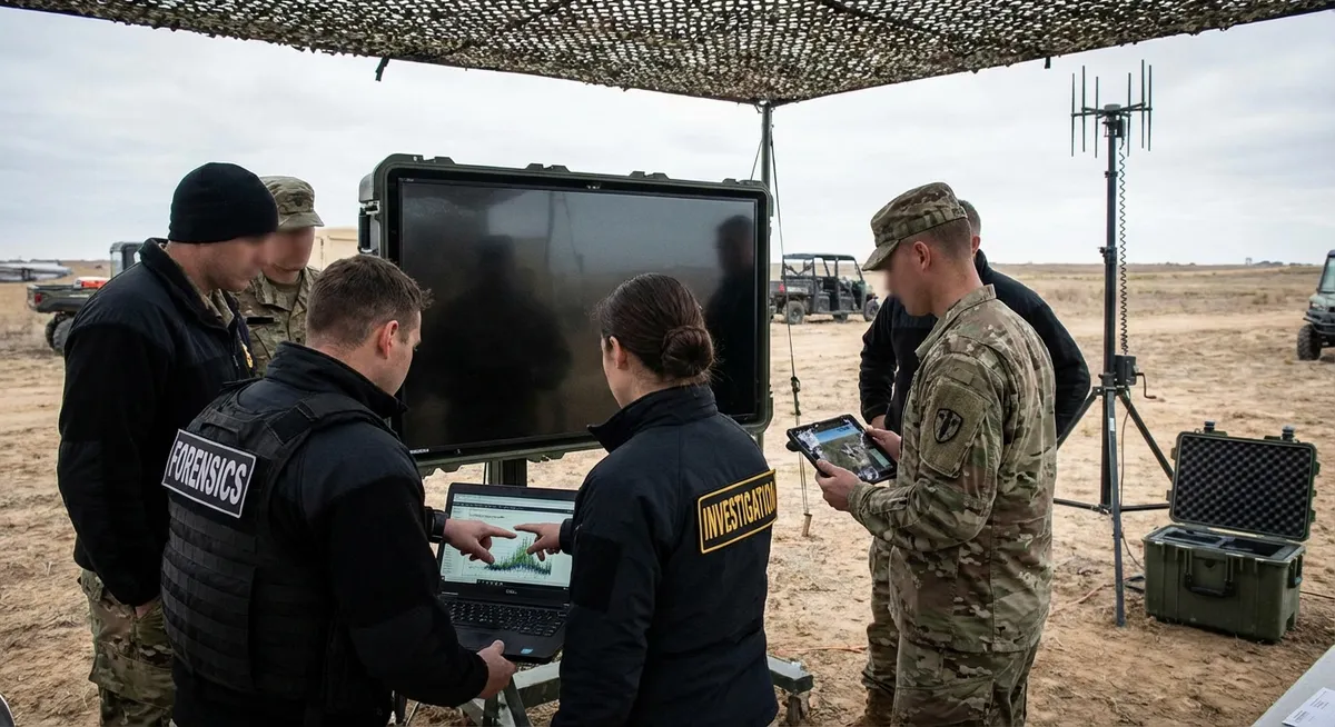 Slika je umetno generirana iz tem: preiskave, obramba, incidenti, vojska, tehnologija