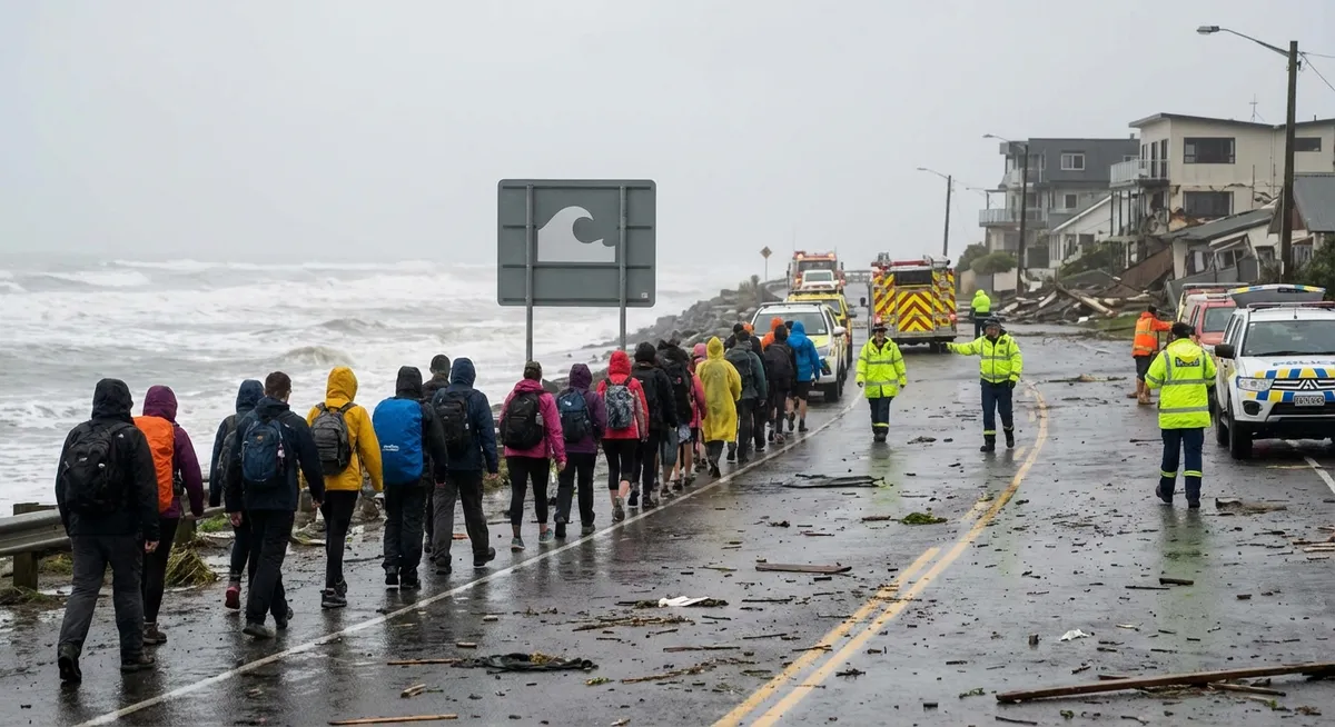 Slika je umetno generirana iz tem: evakuacije, naravne nesreče, potresi, cunamiji