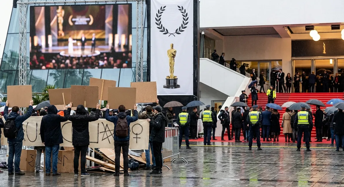 Slika je umetno generirana iz tem: umetniška svoboda, veterani, financiranje, festivali, protesti