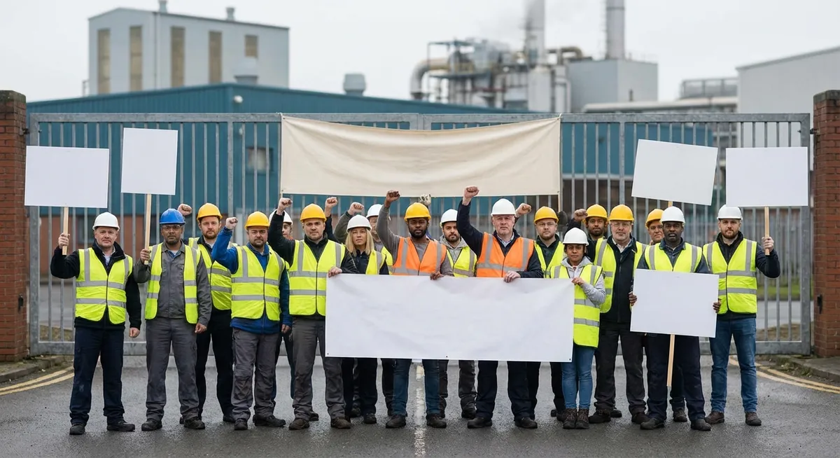 Slika je umetno generirana iz tem: javni sektor, gospodarska kriza, plače, delavske pravice, protesti, stavke