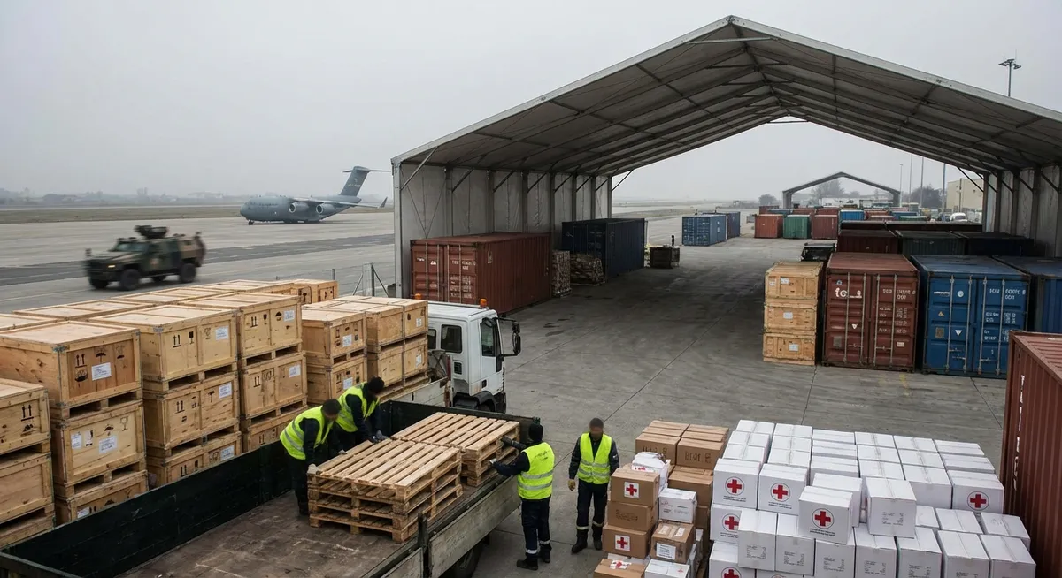 Slika je umetno generirana iz tem: rusko-ukrajinski konflikt, pomoč, pomoč ukrajini, mednarodni odnosi, oboroževanje, obramba