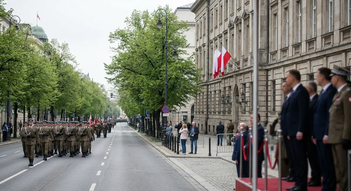 Slika je umetno generirana iz tem: mednarodni odnosi, obletnice, politika, diplomacija, obiski, vojaške parade, vojska