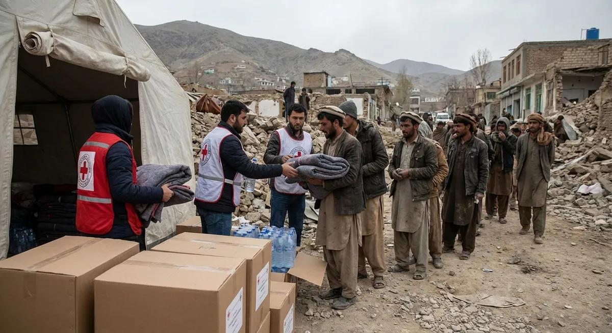 Slika je umetno generirana iz tem: potresi, naravne nesreče, pomoč, humanitarna pomoč, pravice žensk, javno zdravstvo