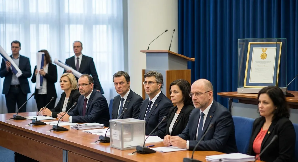 Slika je umetno generirana iz tem: politika, protesti, opozicija, človekove pravice, grožnje, nobelove nagrade, diplomacija, mednarodni odnosi, svoboda tiska, demokracija